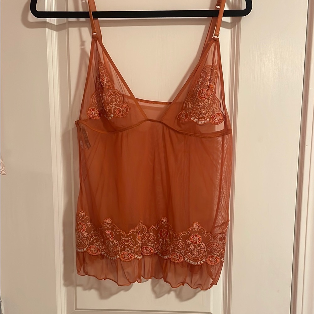 Sheer Orange Embroidered Camisole